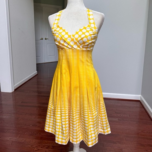 Calvin Klein Dresses & Skirts - Vintage Y2K Yellow White Polka Dot Feminine Dress Summer Vacay Anthro Cotton